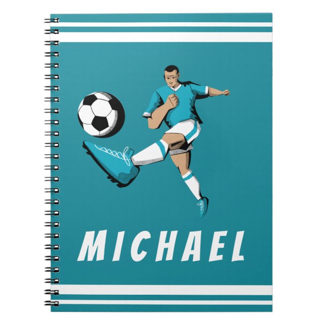Boys Soccer Player Cool Graphic Illustration Name Notebook (Front)