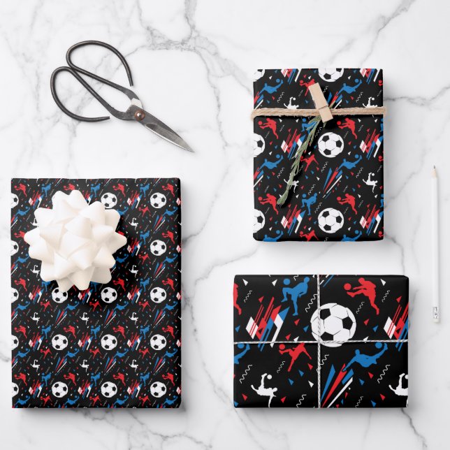 Boys Soccer Player - Red White Blue Freestyle Wrapping Paper Sheet (Front)