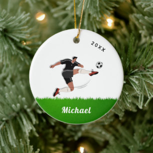 Boy's Soccer Player's Name & Year Athlete Sports Ceramic Tree Decoration