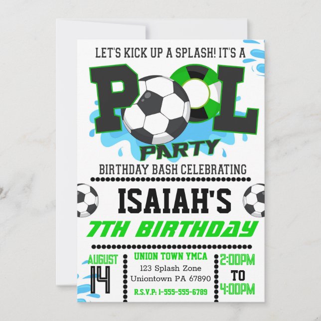 Boys Soccer Pool Party Birthday Invitation (Front)