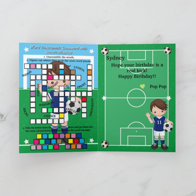 Boys Soccer Secret Message Happy Birthday Card (Inside)