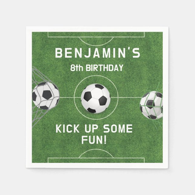 Boys Soccer Sports Birthday Napkin (Front)
