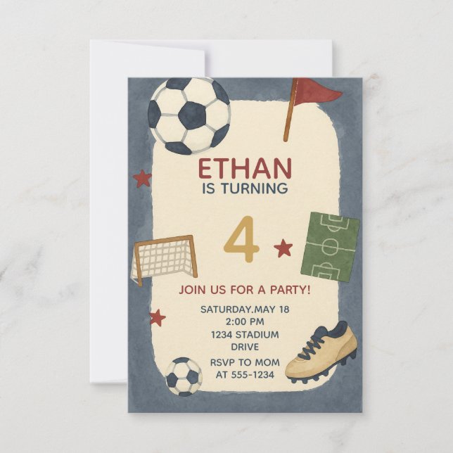 Boys Soccer Sports Birthday Party Invitation (Front)