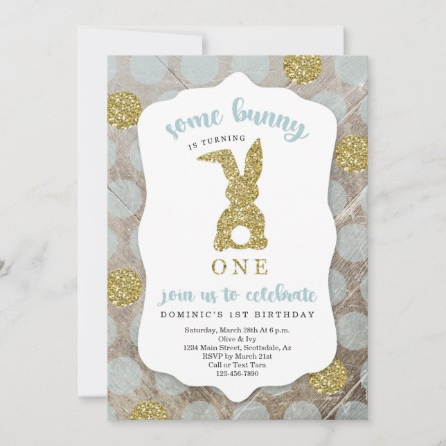 Boys Some Bunny Is Turning One Easter 1st Birthday Invitation (Front)