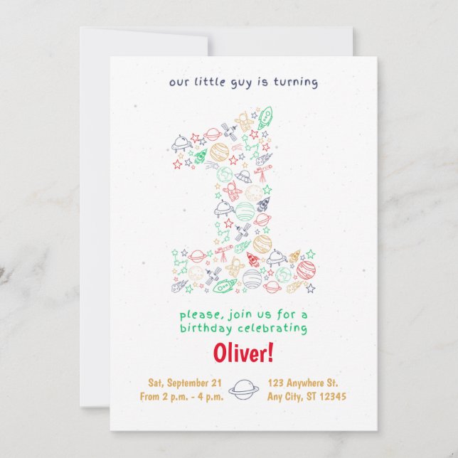 Boys Space First Birthday Invitation  (Front)