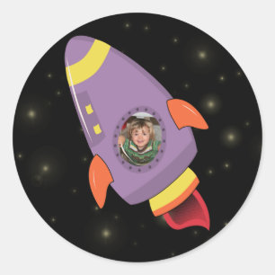 Boys Space Rocket Ship School Sticker Label