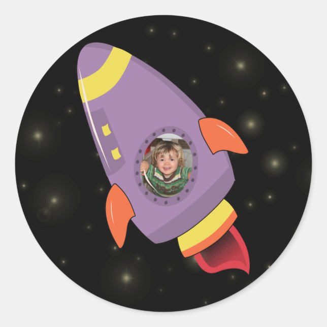 Boys Space Rocket Ship School Sticker Label (Front)