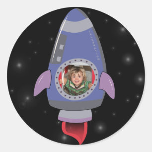 Boys Space Rocket Ship School Sticker Label