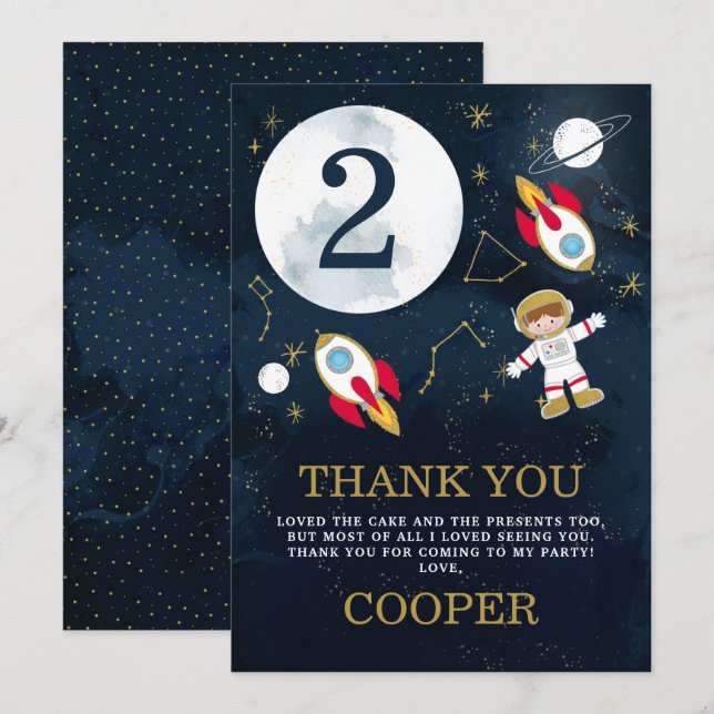 Boys Space Themed Birthday Thank You Card (Front/Back)