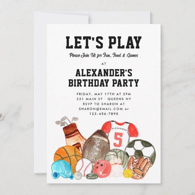 Boys Sports Balls Athletic All Star Kids Birthday Invitation (Front)