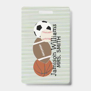 Boys Sports Green Stripe Waterproof Labels ID Badge