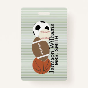 Boys Sports Green Stripe Waterproof Labels ID Badge