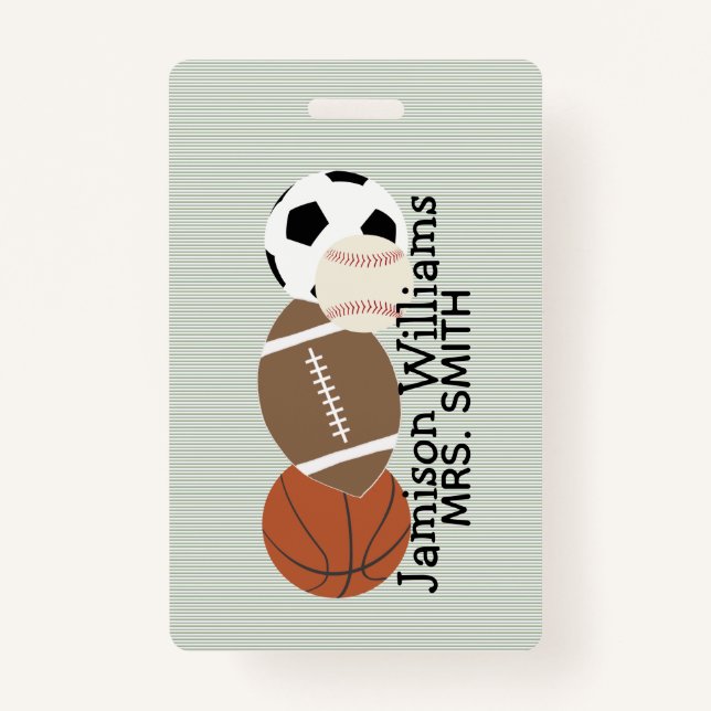 Boys Sports Green Stripe Waterproof Labels ID Badge (Front)