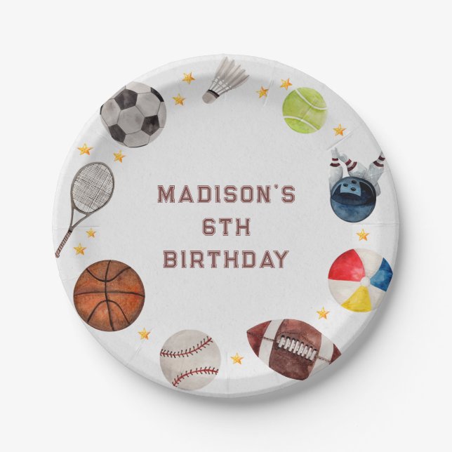 Boys Sports Kids Birthday Party Paper Plate (Front)