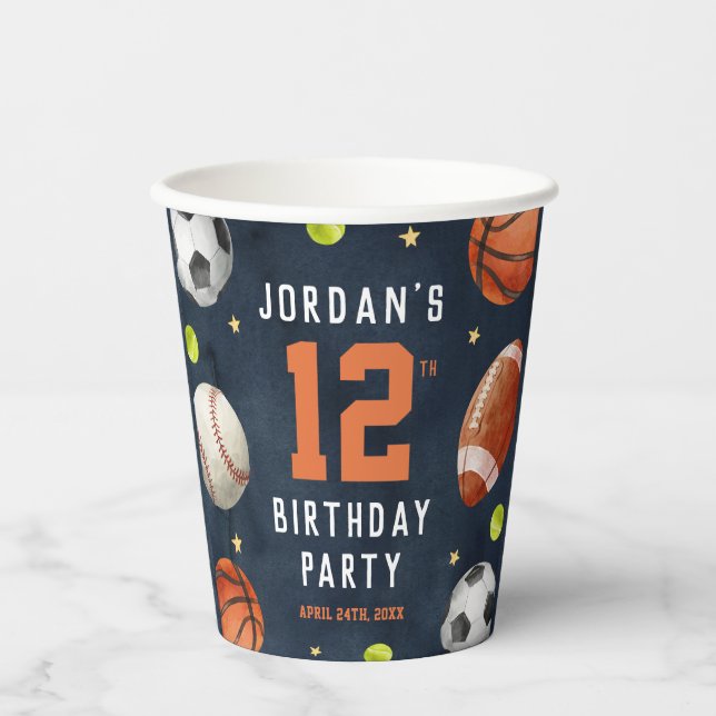 Boys Sports Navy Birthday  Paper Cups (Front)