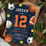 Boys Sports Theme Orange Navy Birthday Party  Invitation<br><div class="desc">More Fun Theme Birthday Invitations Themes in the Little Bayleigh Store!</div>