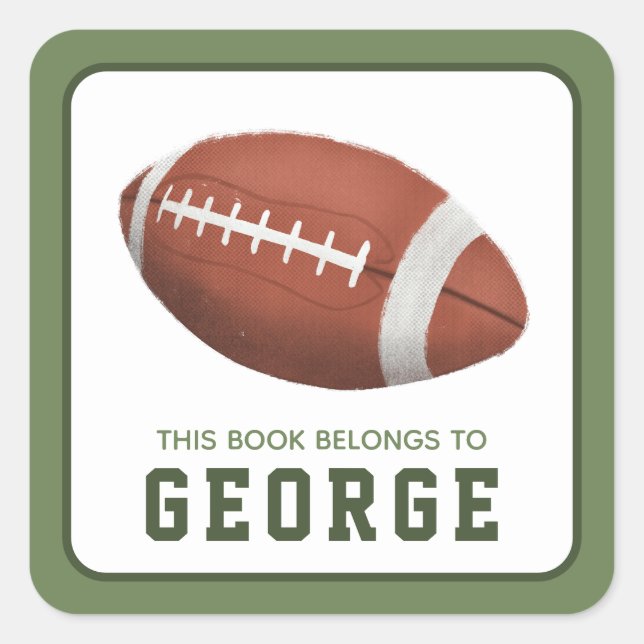 Boys Sports This Book Belongs Football Kids Square Sticker (Front)