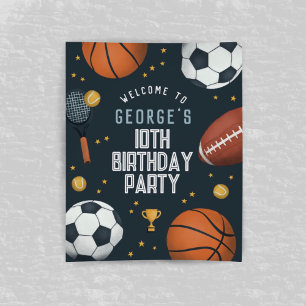 Boys Sporty Blue Birthday Party Welcome Sign
