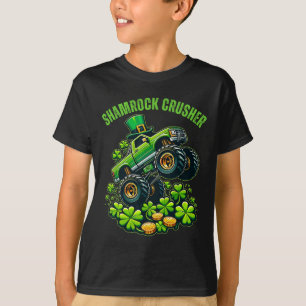 Boys St Patricks Day Shamrock Crusher Lucky Monste T-Shirt