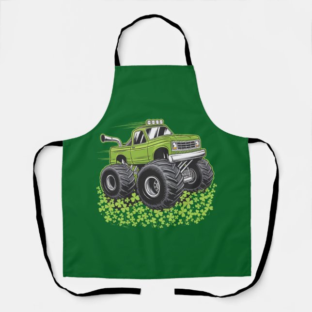 Boys St Patricks Day Toddler Lucky Monster Truck  Apron (Front)
