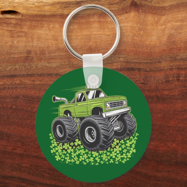 Boys St Patricks Day Toddler Lucky Monster Truck  Key Ring (Front)