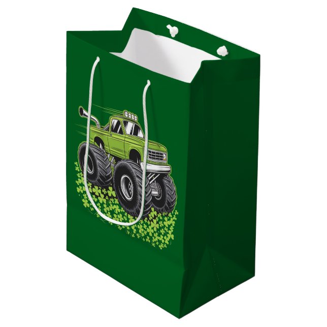 Boys St Patricks Day Toddler Lucky Monster Truck  Medium Gift Bag (Front Angled)