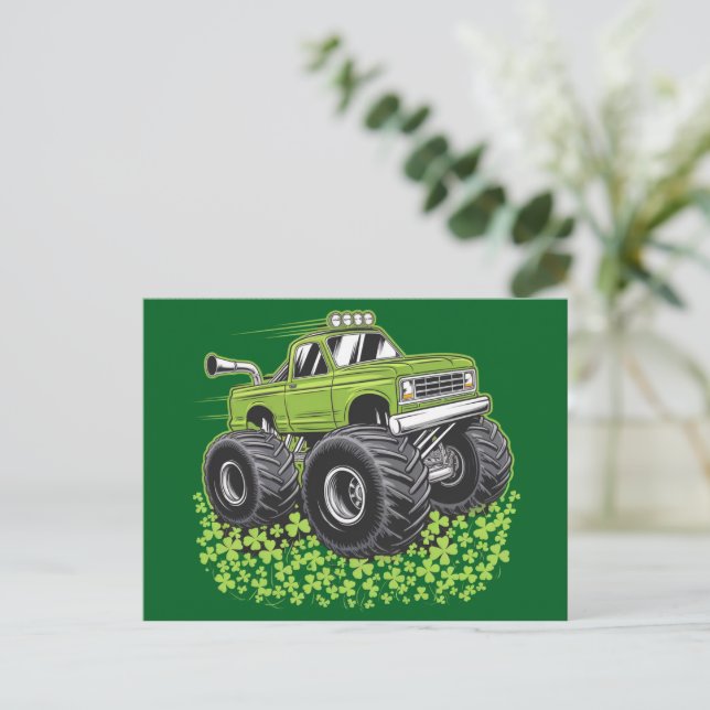 Boys St Patricks Day Toddler Lucky Monster Truck  Postcard (Standing Front)