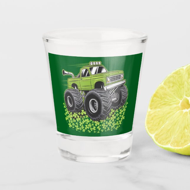 Boys St Patricks Day Toddler Lucky Monster Truck  Shot Glass (Front)
