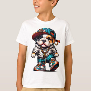 Boys Streetwear Fun Hip Hop Bulldog T-shirt