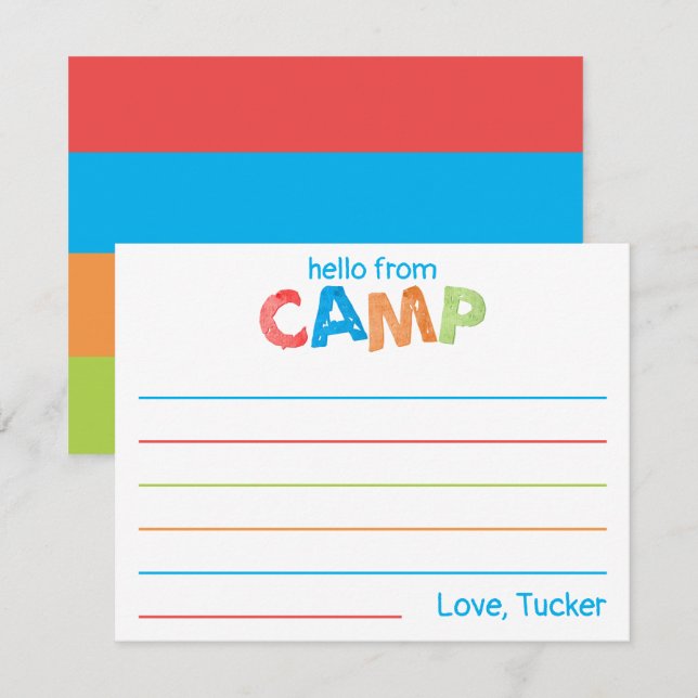 Boys Summer Camp Stationery Colourful Rustic Card (Front/Back)