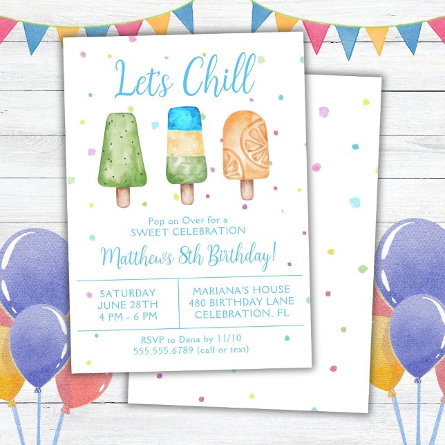 Boys Summer Let's Chill Popsicle Birthday Invitation (Creator Uploaded)