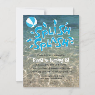 Boys Summer Splash Pool Party Birthday Invitation