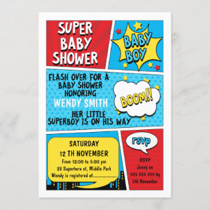 Boys Superhero Baby Shower Invitation