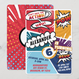 Boy's Superhero Comic Book Birthday Invitation