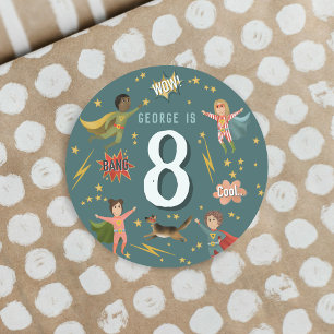 Boys Superhero Kids Age Birthday Classic Round Sticker