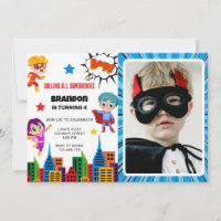 Boys Superhero Photo Birthday Party Invitation
