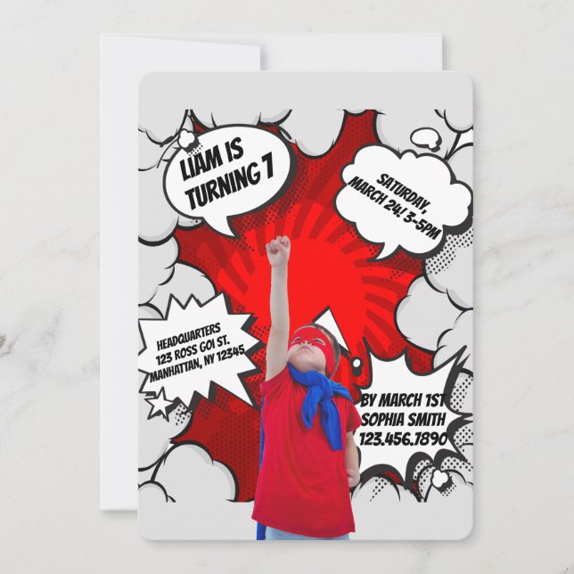 Boys Superheroes Comic Photo Birthday Invitation (Front)