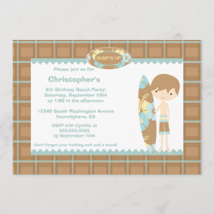 Boy's surf's up swimming birthday party invitation