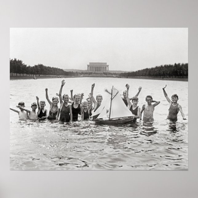 Boys Swimming, 1926. Vintage Photo Poster (Front)