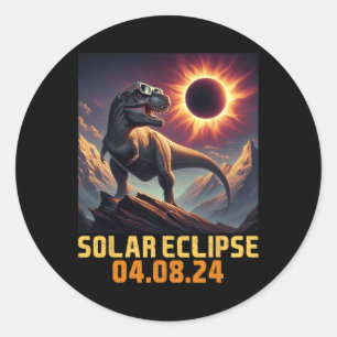 Boys T Rex Dinosaur Astronaut Total Solar Eclipse Classic Round Sticker