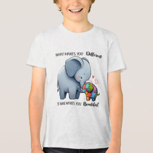 Boys' T-Shirt – Autism Awareness Elephant Design Tri-Blend Shirt
