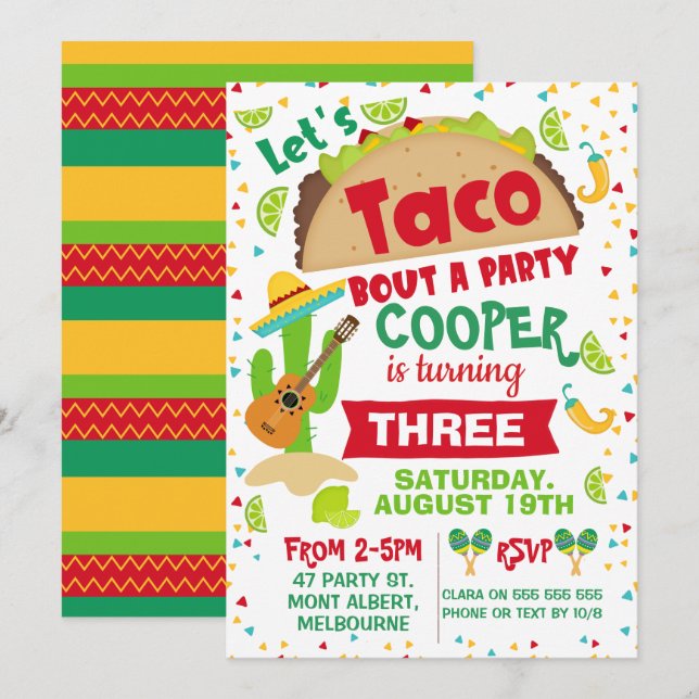 Boys Taco Bout A Party Birthday invitation (Front/Back)