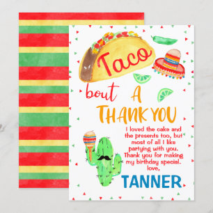 Boys Taco Fiesta Themed Birthday Thank You Card