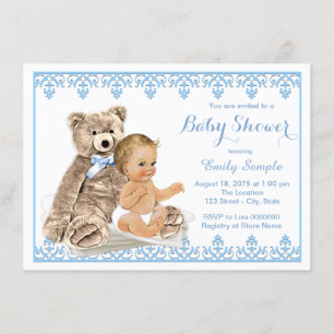 Boys Teddy Bear Baby Shower Invitation