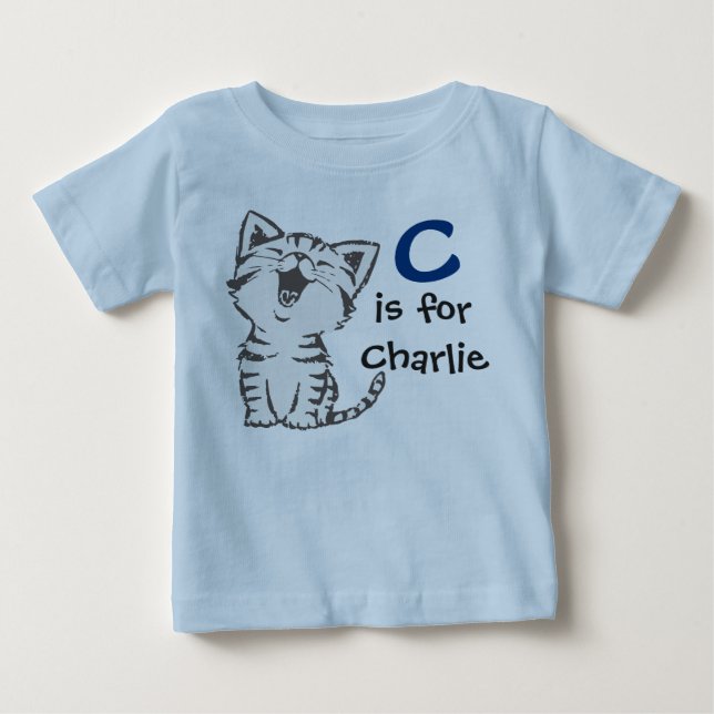 Boys Tee C is for Charlie with a cute cat (Front)