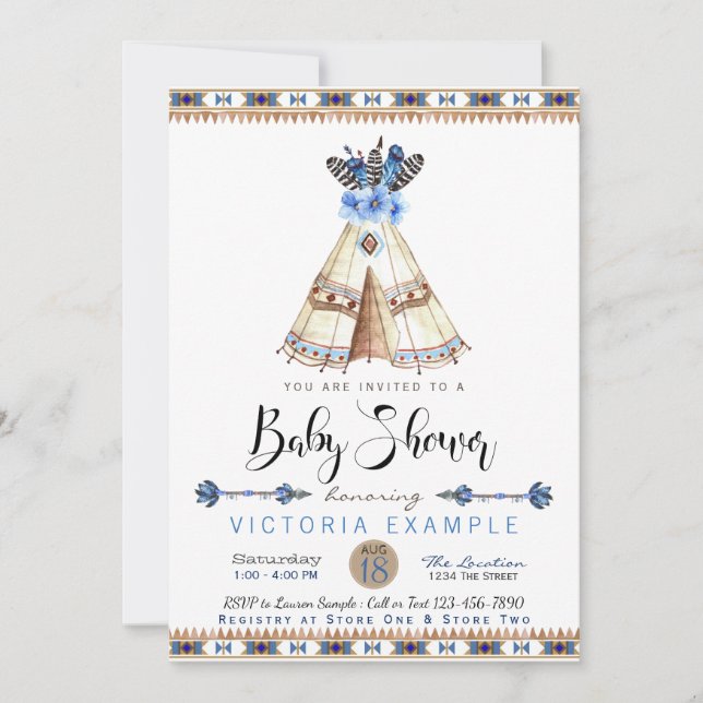 Boys Teepee Baby Shower Invitations (Front)
