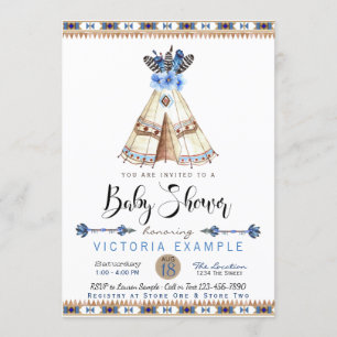 Boys Teepee Baby Shower Invitations