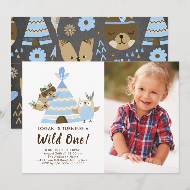 Boys Teepee Wild One Birthday Invitation (Front/Back)