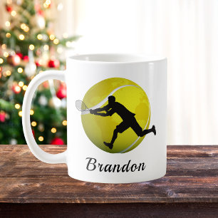 Boys Tennis Planet Ball & Player His Name Kids    Coffee Mug