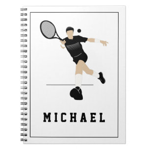 Boys Tennis Player Hitting Forehand & Kids Name Notebook